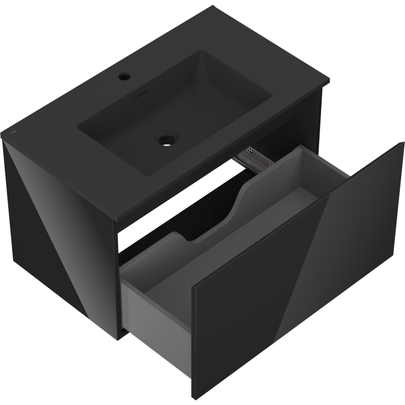 Mexen Orio meuble de salle de bain 80 cm avec lavabo Otis, 1 tiroir, noir brillant/noir mat - 91A10-08047-1-BF70-W18M71