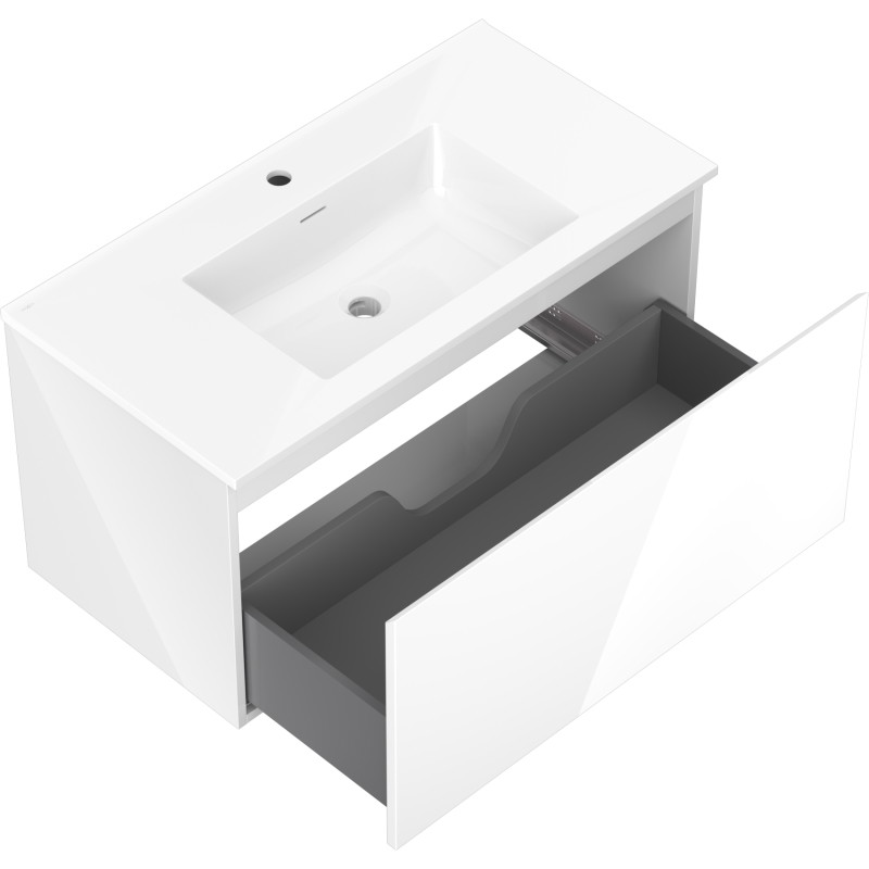 Mexen Orio meuble de salle de bains 90 cm avec lavabo Otis, 1 tiroir, blanc brillant - 91A10-09047-1-BF00-W18M00