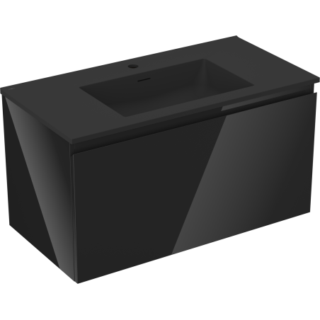 Mexen Orio armoire de salle de bain 90 cm avec lavabo Otis, 1 tiroir, noir brillant/noir mat - 91A10-09047-1-BF70-W18M71