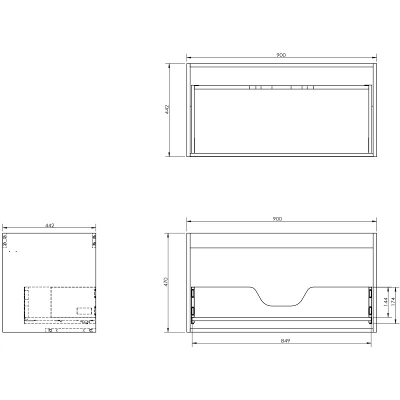 Mexen Orio armoire de salle de bain 90 cm avec lavabo Otis, 1 tiroir, noir brillant/noir mat - 91A10-09047-1-BF70-W18M71