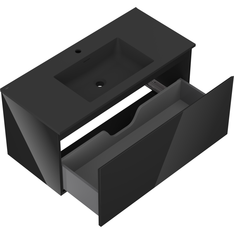 Mexen Orio armoire de salle de bain 100 cm avec lavabo Otis, 1 tiroir, noir brillant/noir mat - 91A10-10047-1-BF70-W18M71