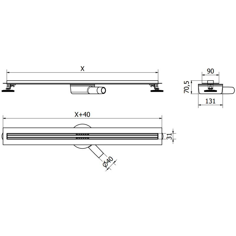 Mexen Flat 360° Slim siphon linéaire pivotant 130 cm, blanc - 1241130