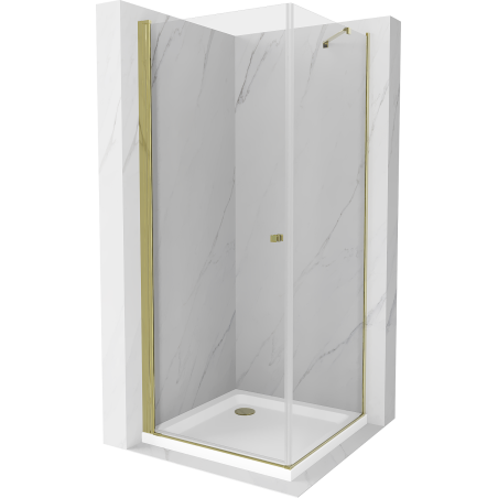 Mexen Pretoria cabine de douche pivotante 70 x 70 cm, transparent, or + receveur plat - 852-070-070-50-00-4010