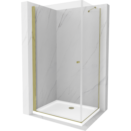 Mexen Pretoria cabine de douche pivotante 70 x 80 cm, transparente, dorée + receveur plat - 852-070-080-50-00-4010