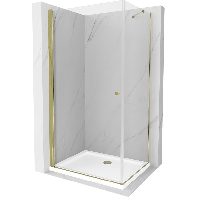 Mexen Pretoria cabine de douche pivotante 70 x 90 cm, transparente, dorée + receveur plat - 852-070-090-50-00-4010