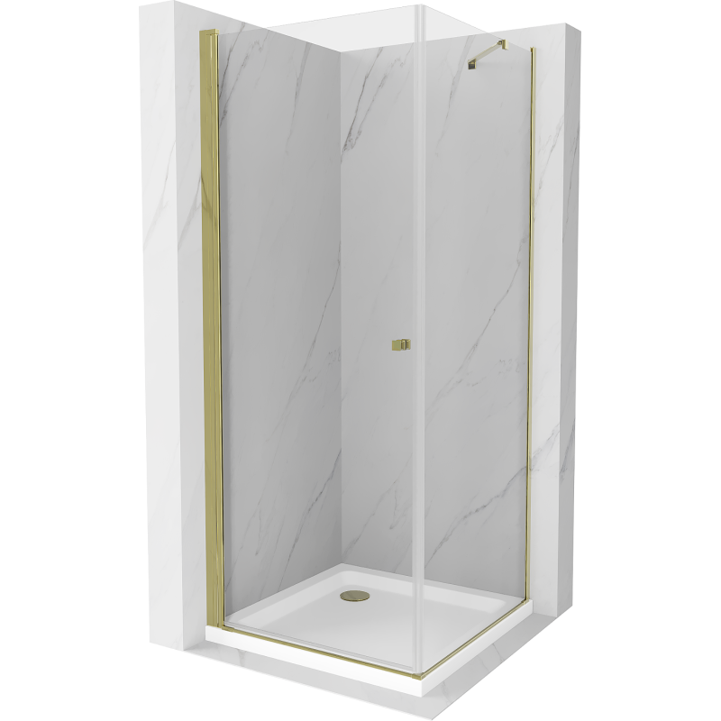 Mexen Pretoria cabine de douche pivotante 80 x 80 cm, transparente, or + receveur plat - 852-080-080-50-00-4010