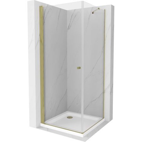 Mexen Pretoria cabine de douche pivotante 80 x 80 cm, transparente, or + receveur plat - 852-080-080-50-00-4010
