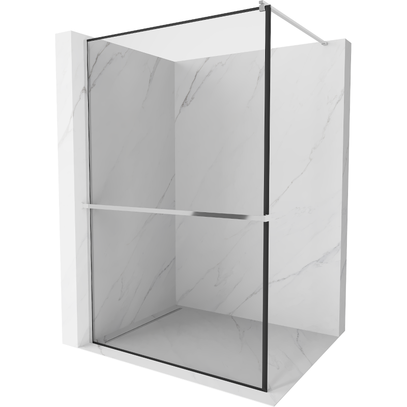 Mexen Kioto+ paroi de douche avec étagère Walk-in 70 x 200 cm, cadre noir, chrome - 800-070-121-01-70