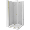 Mexen Pretoria cabine de douche battante 90 x 90 cm, transparente, dorée + receveur de douche Flat - 852-090-090-50-00-4010