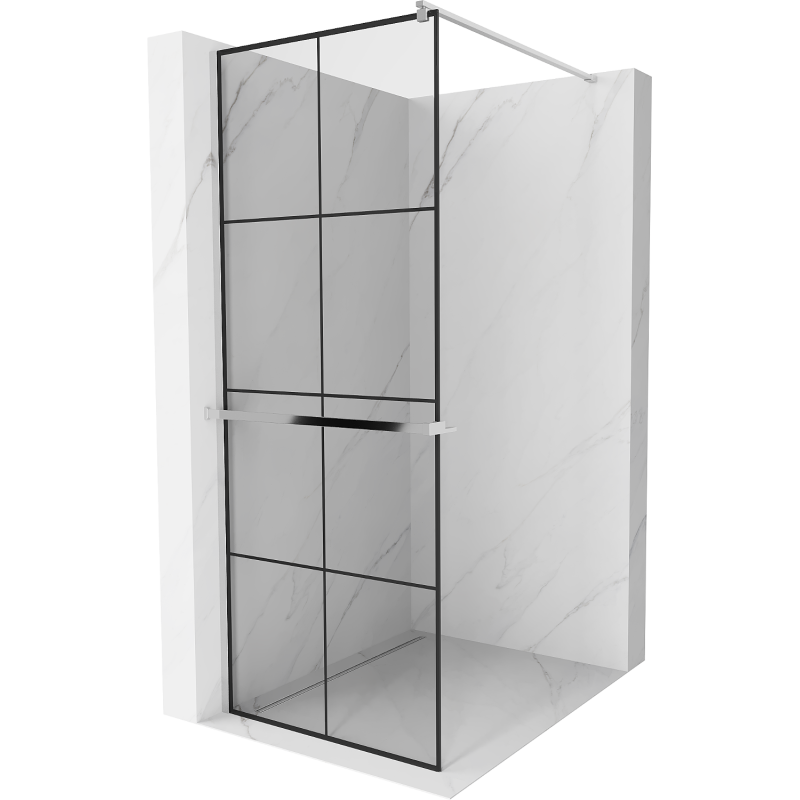 Mexen Kioto+ paroi de douche avec étagère Walk-in 70 x 200 cm, grille noire, chrome - 800-070-121-01-77