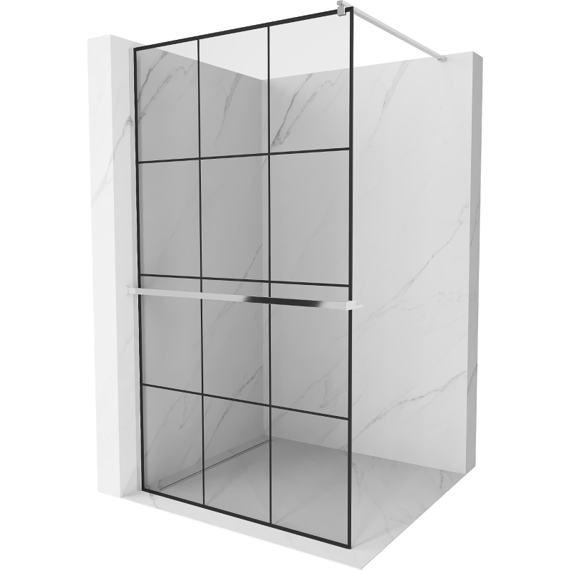 Mexen Kioto+ panneau de douche avec étagère Walk-in 100 x 200 cm, grille noire, chrome - 800-100-121-01-77