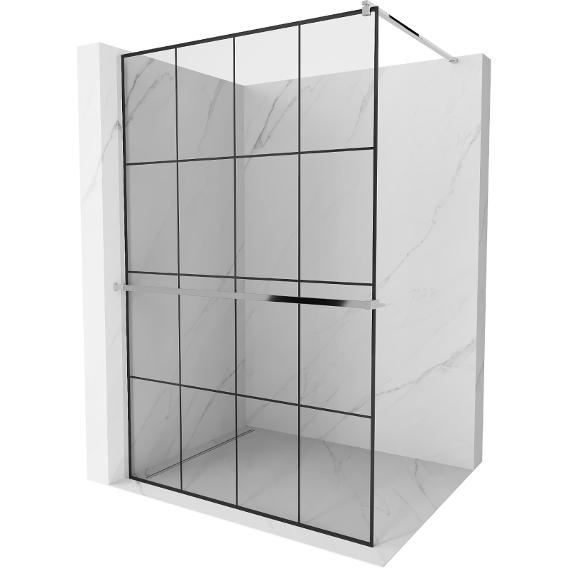 Mexen Kioto+ paroi de douche avec étagère Walk-in 130 x 200 cm, grille noire, chrome - 800-130-121-01-77