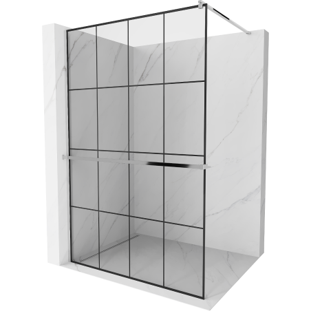 Mexen Kioto+ paroi de douche avec étagère Walk-in 130 x 200 cm, grille noire, chrome - 800-130-121-01-77