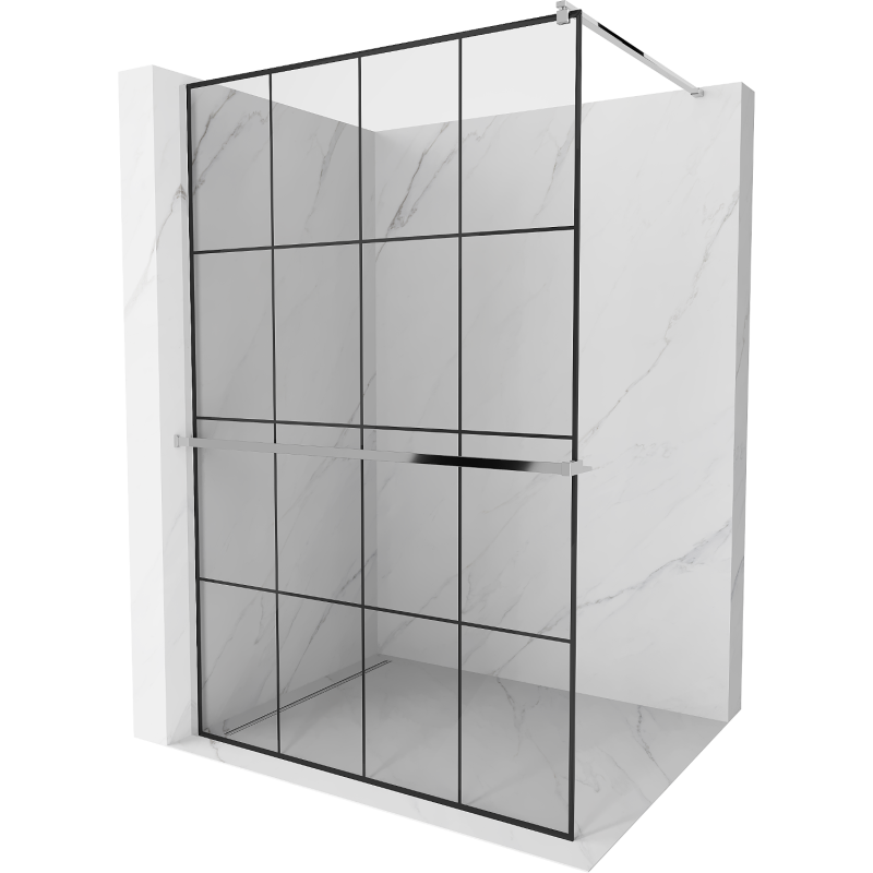 Mexen Kioto+ paroi de douche avec étagère Walk-in 140 x 200 cm, grille noire, chrome - 800-140-121-01-77