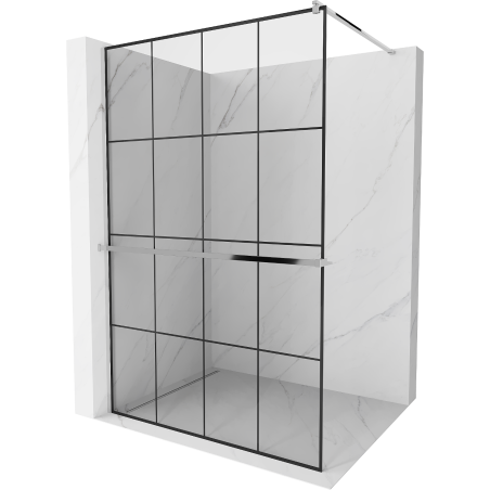 Mexen Kioto+ paroi de douche avec étagère Walk-in 140 x 200 cm, grille noire, chrome - 800-140-121-01-77