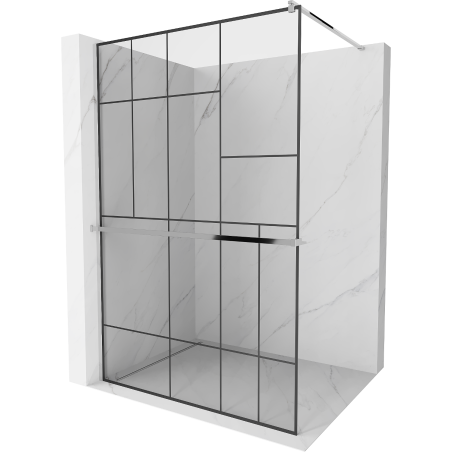 Mexen Kioto+ paroi de douche avec étagère Walk-in 70 x 200 cm, motif noir, chrome - 800-070-121-01-78