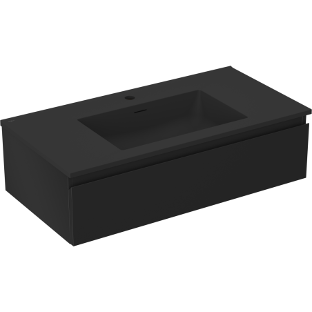 Mexen Orio armoire de salle de bain 90 cm avec lavabo Otis, 1 tiroir, noir mat - 91A10-09023-1-BF71-W18M71