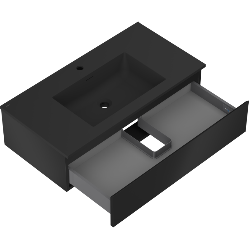 Mexen Orio armoire de salle de bain 90 cm avec lavabo Otis, 1 tiroir, noir mat - 91A10-09023-1-BF71-W18M71