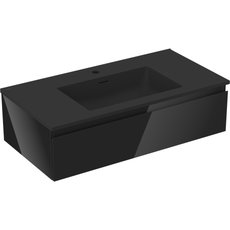 Mexen Orio armoire de salle de bain 90 cm avec lavabo Otis, 1 tiroir, noir brillant/noir mat - 91A10-09023-1-BF70-W18M71