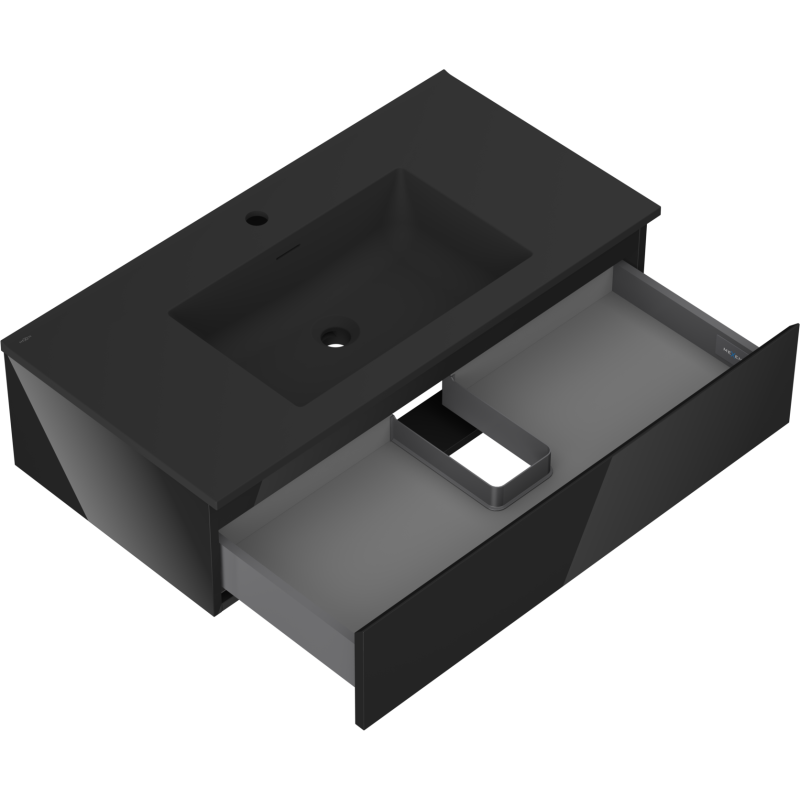 Mexen Orio meuble de salle de bain 90 cm avec lavabo Otis, 1 tiroir, noir brillant/noir mat - 91A10-09023-1-BF70-W18M71