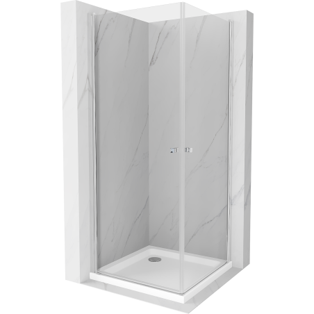 Mexen Pretoria Duo cabine de douche battante 80 x 80 cm, transparent, chromé + receveur plat - 852-080-080-01-02-4010
