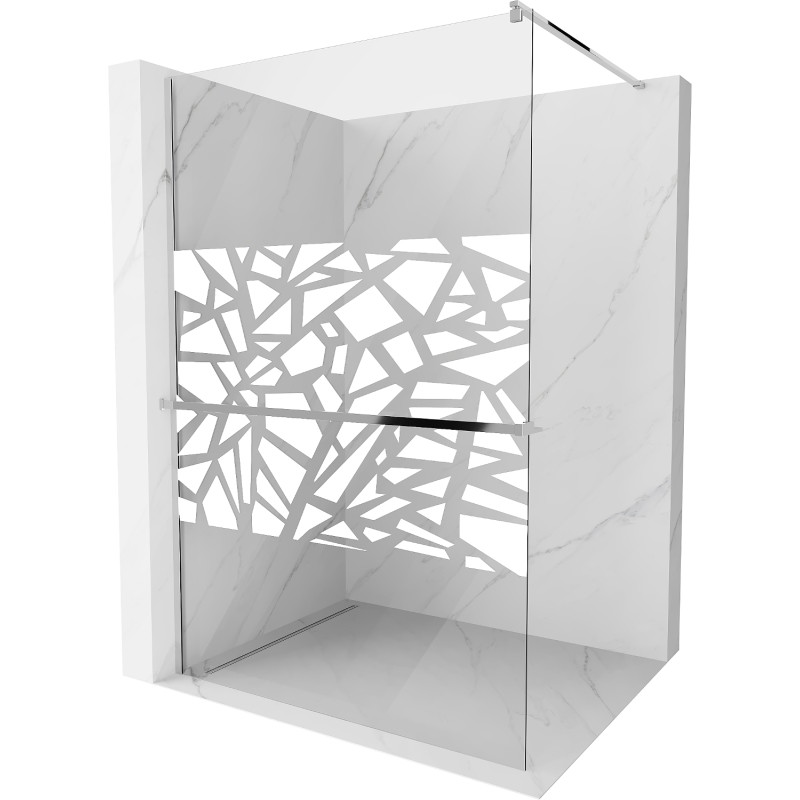 Mexen Kioto+ paroi de douche avec étagère Walk-in 130 x 200 cm, motif blanc, chrome - 800-130-121-01-85