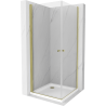 Mexen Pretoria Cabine de douche duo à charnière 80 x 80 cm, transparente, dorée + bac à douche plat