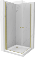 Mexen Pretoria Duo cabine de douche pivotante 80 x 80 cm, transparent, doré + receveur Flat - 852-080-080-50-02-4010G
