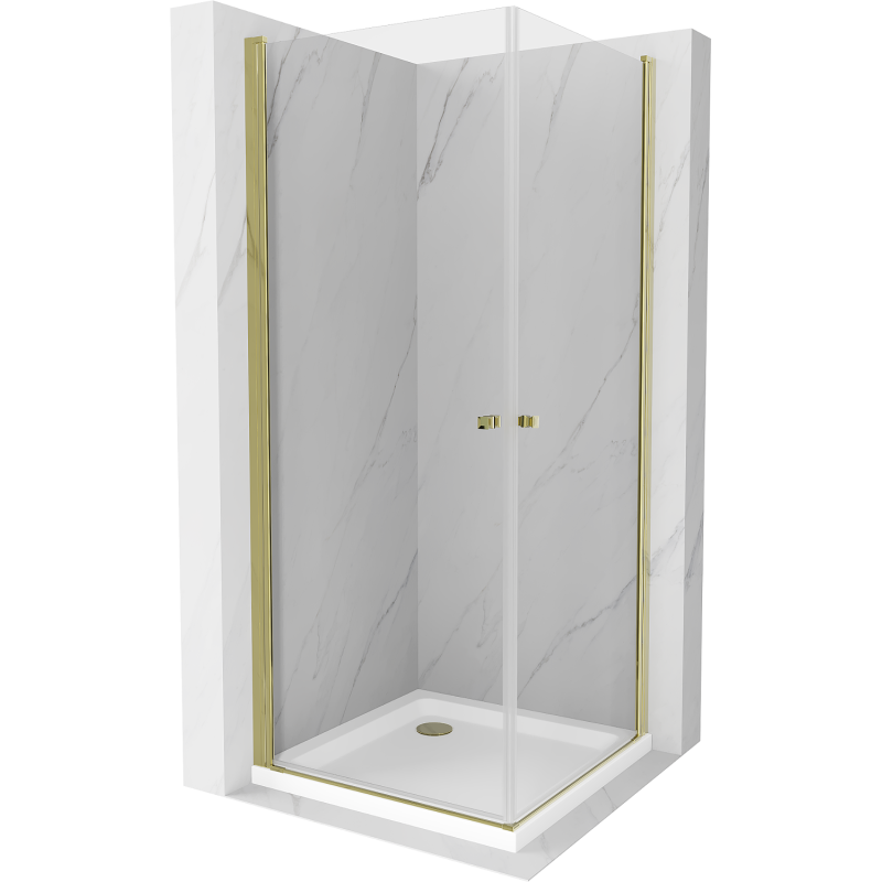 Mexen Pretoria Duo cabine de douche pivotante 90 x 90 cm, transparent, doré + receveur Flat - 852-090-090-50-02-4010G