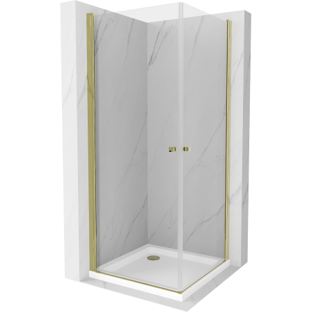 Mexen Pretoria Duo cabine de douche pivotante 90 x 90 cm, transparent, doré + receveur Flat - 852-090-090-50-02-4010G