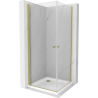 Mexen Pretoria Duo cabine de douche pivotante 90 x 90 cm, transparent, doré + receveur Flat - 852-090-090-50-02-4010G