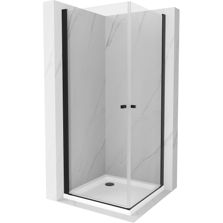 Mexen Pretoria Duo paroi de douche pivotante 70 x 70 cm, transparent, noir + receveur plat - 852-070-070-70-02-4010B
