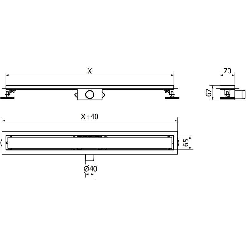 Mexen Flat corps pour drain linéaire 70 cm, gris arme brossé - 1E15070