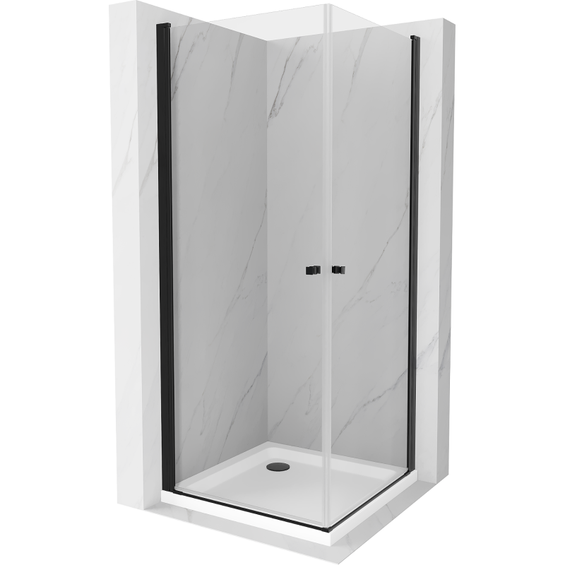 Mexen Pretoria Duo cabine de douche pivotante 80 x 80 cm, transparent, noir + receveur Flat - 852-080-080-70-02-4010B