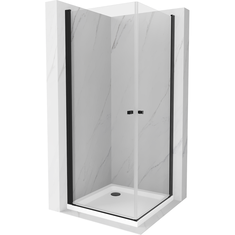 Mexen Pretoria Duo cabine de douche pivotante 80 x 80 cm, transparent, noir + receveur Plat - 852-080-080-70-02-4010B