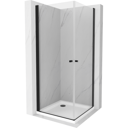 Mexen Pretoria Duo cabine de douche pivotante 80 x 80 cm, transparent, noir + receveur Flat - 852-080-080-70-02-4010B