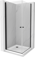 Mexen Pretoria Douche à double cabine battante 90 x 90 cm, transparente, noire + receveur Flat - 852-090-090-70-02-4010B