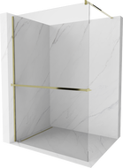 Mexen Kioto+ paroi de douche avec étagère Walk-in 130 x 200 cm, transparent, dorée - 800-130-121-50-00