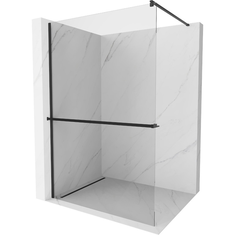 Mexen Kioto+ paroi de douche avec étagère Walk-in 120 x 200 cm, transparente, noire - 800-120-121-70-00
