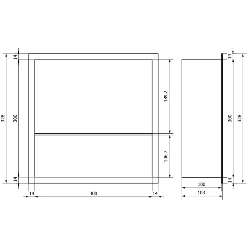 Mexen X-Wall-R étagère encastrée avec bordure et tablette 30 x 30 cm, gris fusil brossé - 19E0303010S