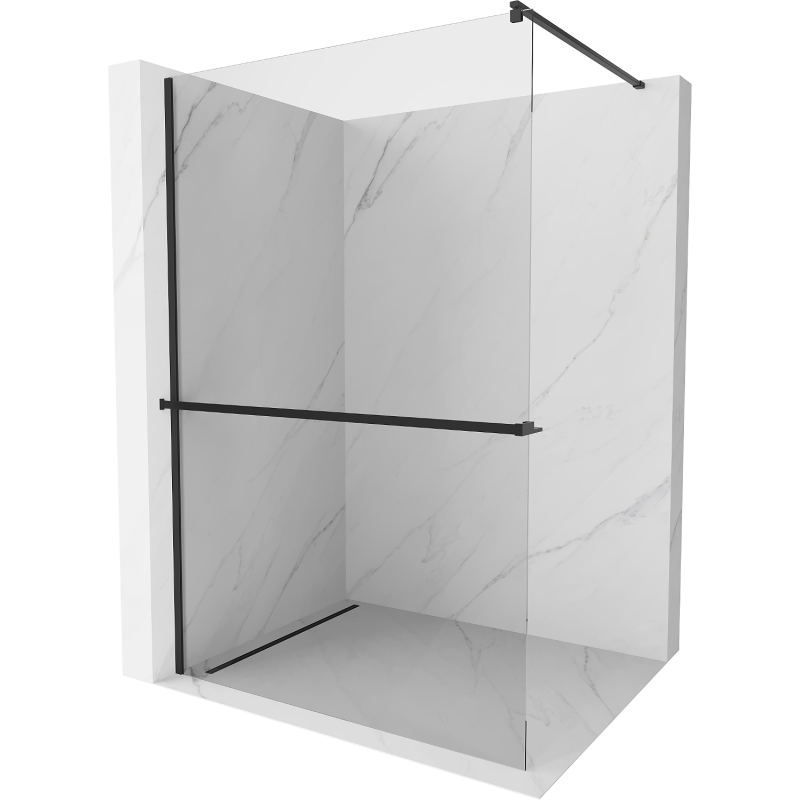 Mexen Kioto+ paroi de douche avec étagère Walk-in 140 x 200 cm, transparente, noire - 800-140-121-70-00