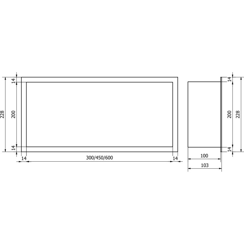 Mexen X-Wall-R étagère encastrée avec collerette 45 x 20 cm, gris canon brossé - 19E0452010