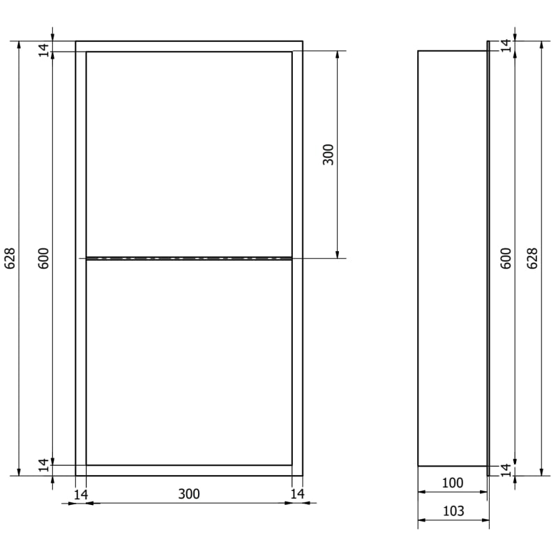 Mexen X-Wall-R niche avec bride et étagère 60 x 30 cm, cuivre brossé - 19C0603010S