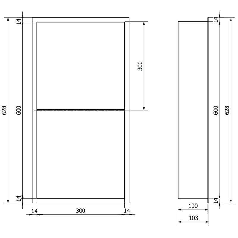 Mexen X-Wall-R étagère encastrée avec rebord et étagère 60 x 30 cm, gris pistolet brossé - 19E0603010S