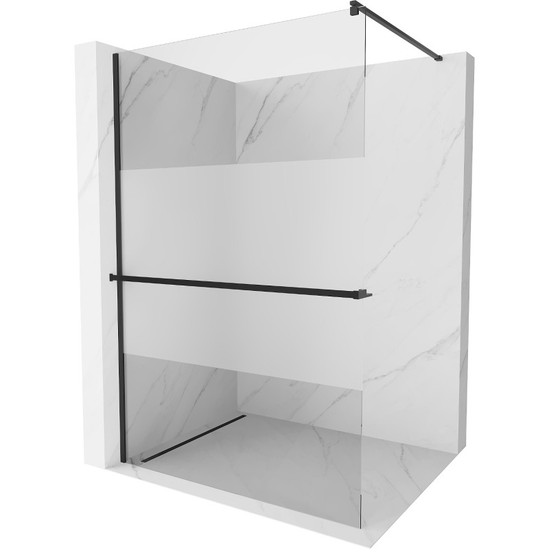 Mexen Kioto+ paroi de douche avec étagère Walk-in 70 x 200 cm, transparent/verre dépoli, noir - 800-070-121-70-35