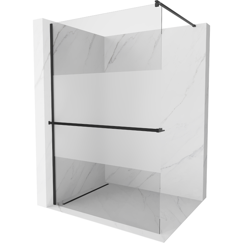 Mexen Kioto+ paroi de douche avec étagère Walk-in 90 x 200 cm, transparent/verre dépoli, noir - 800-090-121-70-35