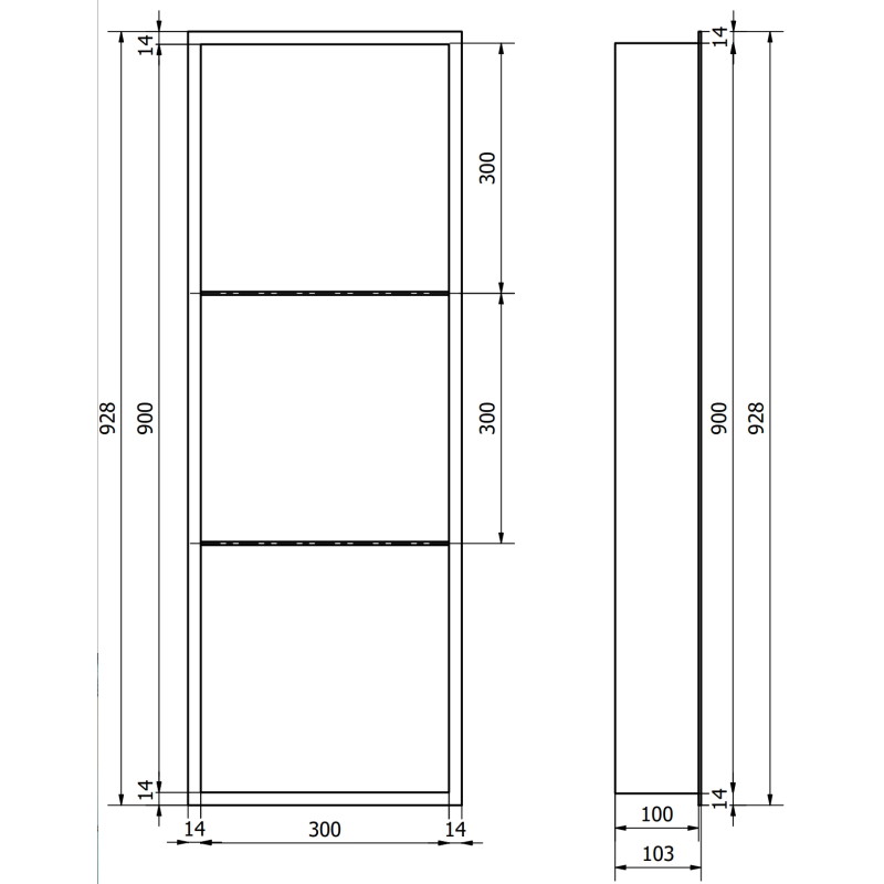 Mexen X-Wall-R étagère encastrée avec collerette et étagère 90 x 30 cm, gris gun brossé - 19E0903010S