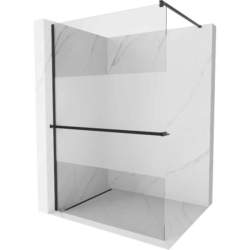 Mexen Kioto+ paroi de douche avec étagère Walk-in 120 x 200 cm, transparent/givre, noir - 800-120-121-70-35