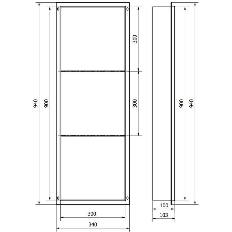Mexen X-Wall-NR étagère encastrée sans rebord avec tablette 90 x 30 cm, gris canon brossé - 19E1903010S