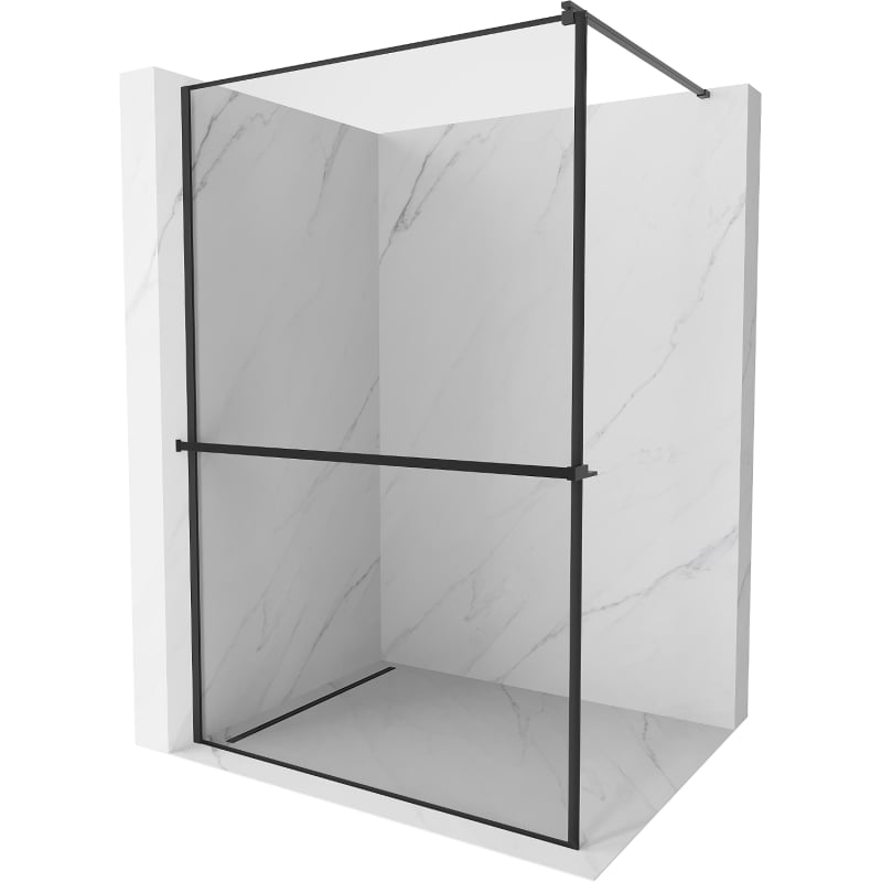 Mexen Kioto+ paroi de douche avec étagère Walk-in 120 x 200 cm, cadre noir, noir - 800-120-121-70-70